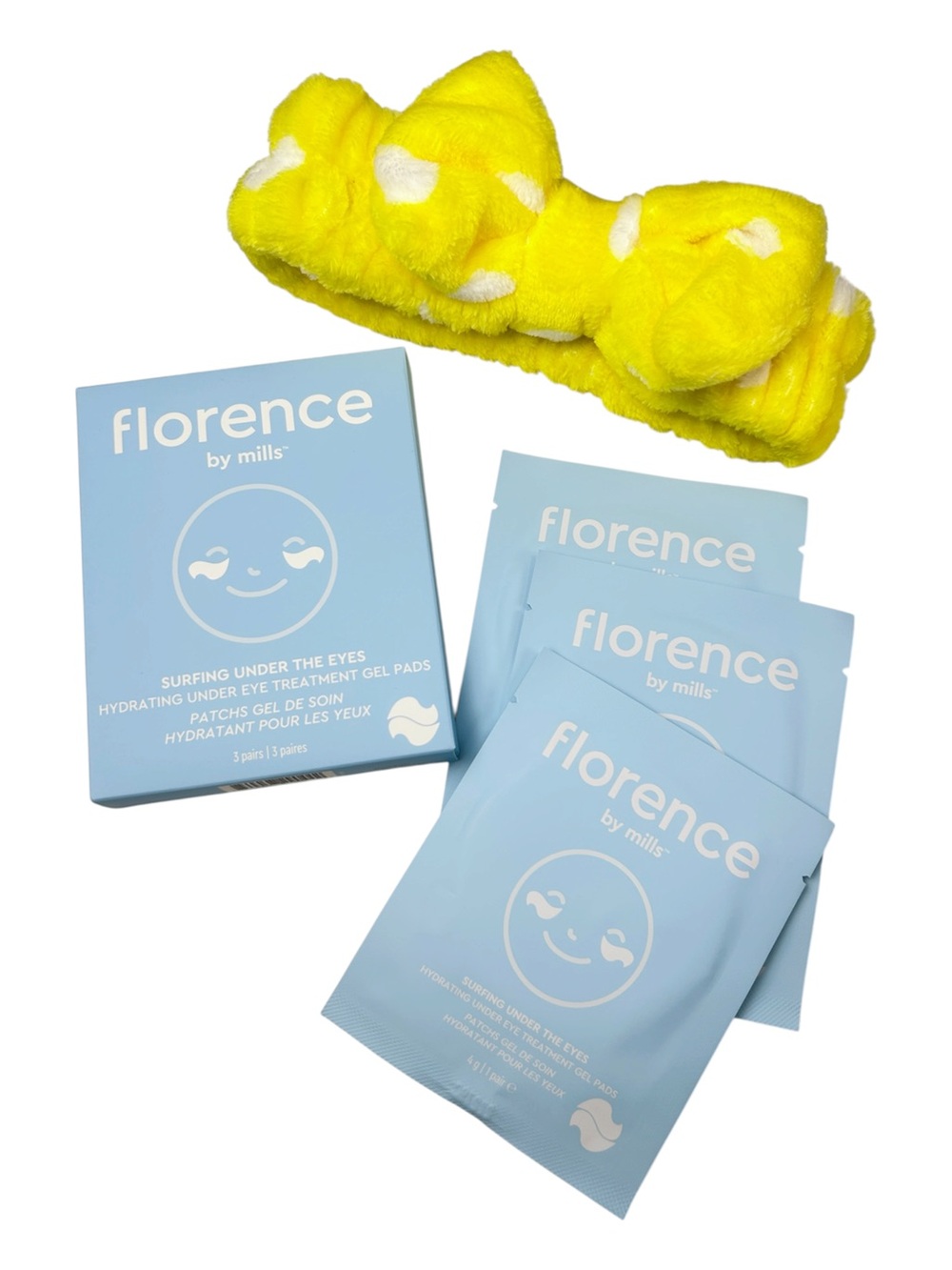 Florence by Mills Hydrating Eye Gel Pads 1 box of 3 pairs + Spa Headband